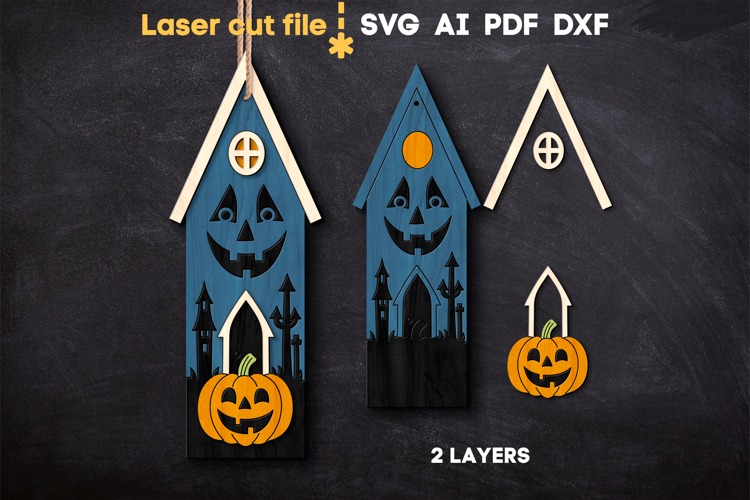Halloween House Ornament SVG laser cut file for Glowforge