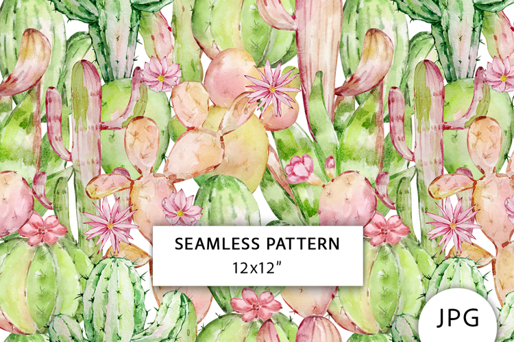 Watercolor Cactus Seamless Pattern