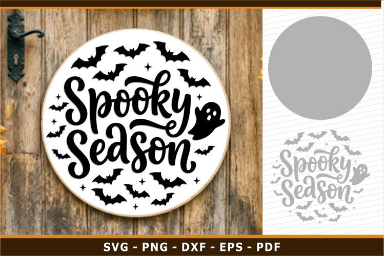 Spooky Season Halloween Round Door Hanger Sign SVG cut Files example image 1