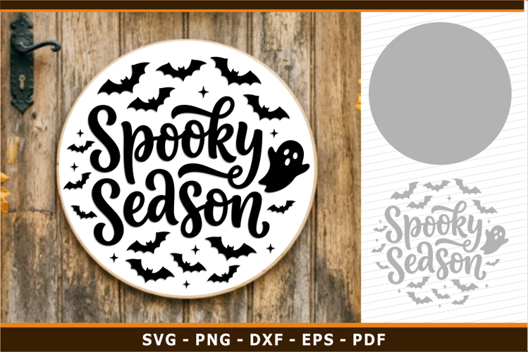 Spooky Season Halloween Round Door Hanger Sign SVG cut Files