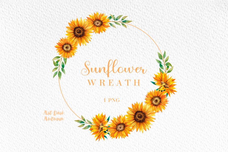 Sunflower wreath, Watercolor Sunflower Wreath png