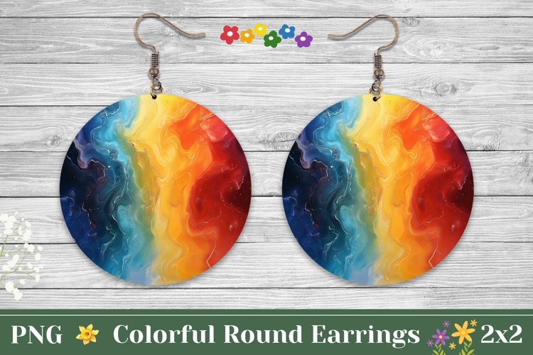 Fluid Art Round Earrings, Abstract Round Earring Design