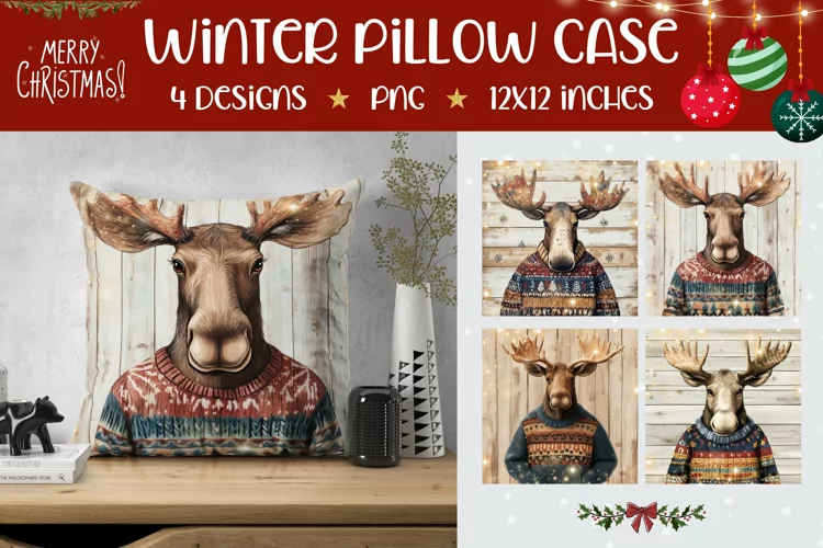 Cartoon Moose Pillowcase, Christmas Animals Pillow Case
