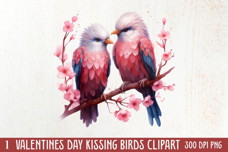 Valentine Kissing Birds Clipart, Valentine Couplet example image 1