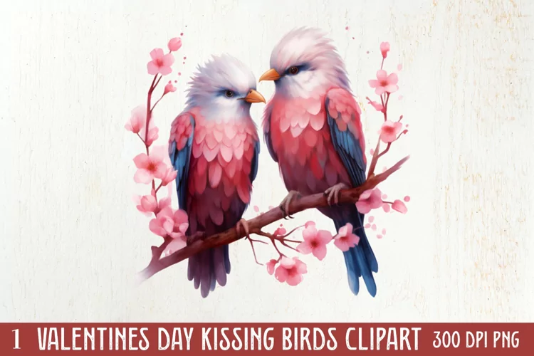 Valentine Kissing Birds Clipart, Valentine Couplet