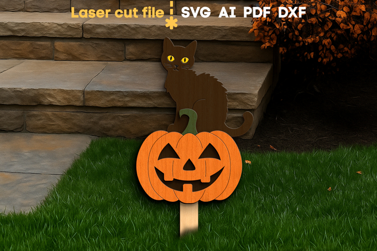 Halloween Cat Yard Stake SVG laser cut file for Glowforge