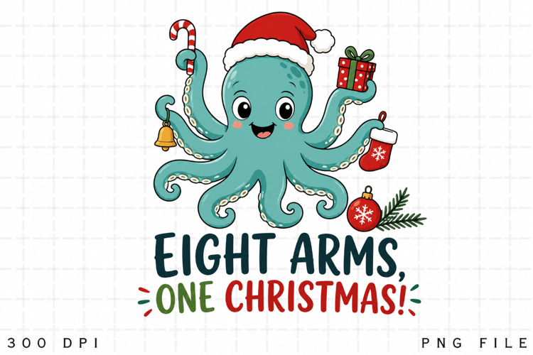 Octopus Christmas PNG, Eight Arms One Christmas PNG, Cute