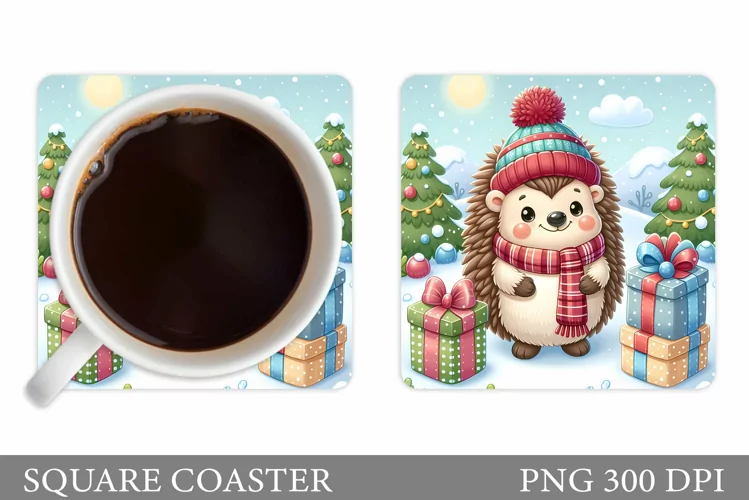 Christmas Hedgehog Coaster. Christmas Coaster Sublimation