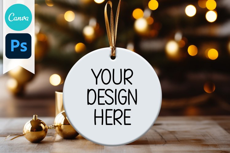 Blank Circle Christmas Ornament Mockup | Sublimation Mockup example image 1