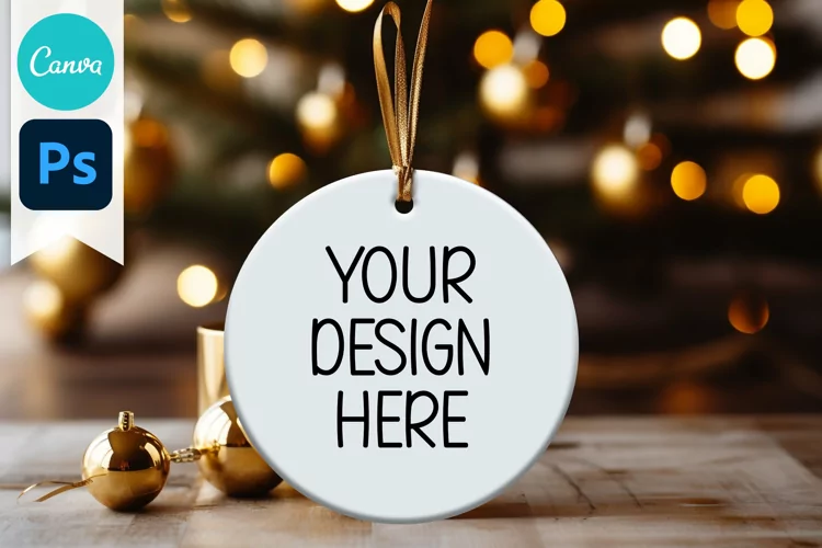 Blank Circle Christmas Ornament Mockup | Sublimation Mockup