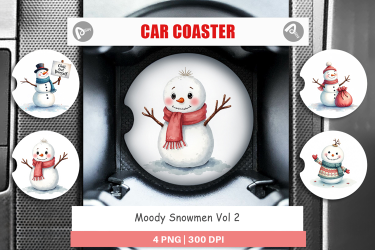 Car Coaster Watercolor Moody Snowmen