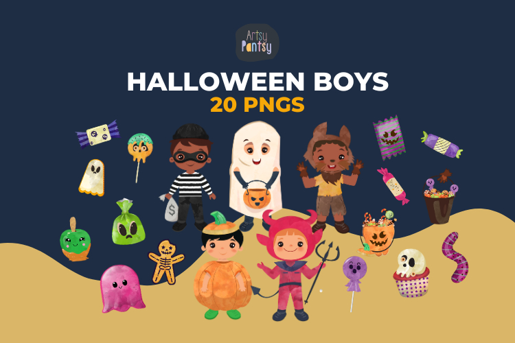 Halloween Boys Trick or Treat Clipart Bunde