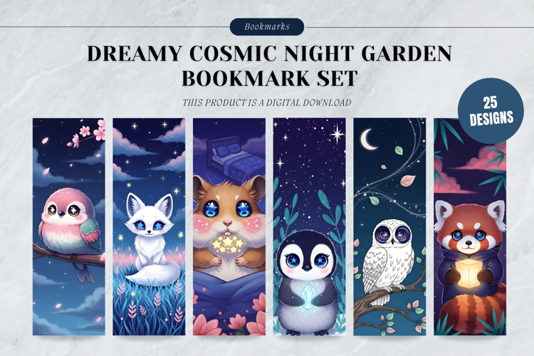 Dreamy Cosmic Kawaii Night Garden Bookmark Set