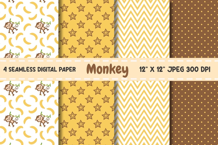 Monkey Digital Paper, Monkey Seamless Pattern.