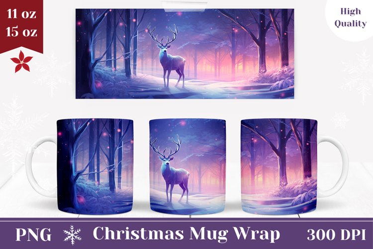 Magic Winter Mug Wrap, Forest Deer Coffee Cup Sublimation