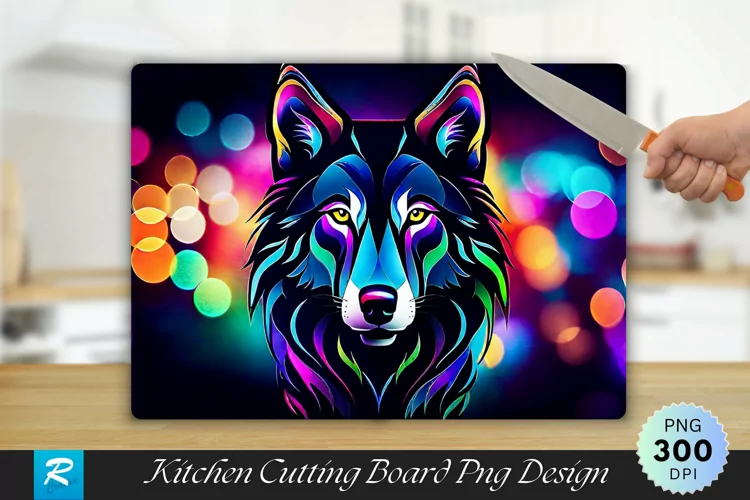 Colorful Wolf Cutting Board Sublimation Design