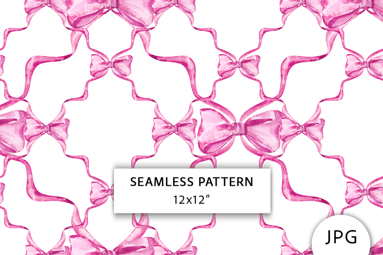 Pink Ribbon Bow Seamless Pattern, Digital Paper