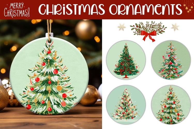 Green Christmas Tree Ornament Designs, Christmas Gift Tags