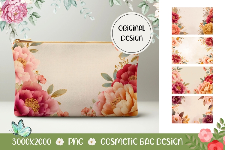 Peony Flowers Cosmetic Bag, Floral Cosmetic Bag PNG