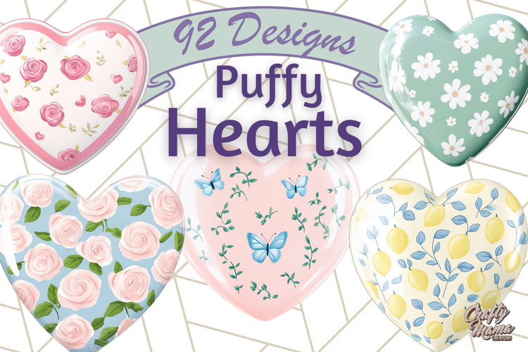 Pastel Puffy Patterned Hearts Clipart PNG, 3D Look Heart Png