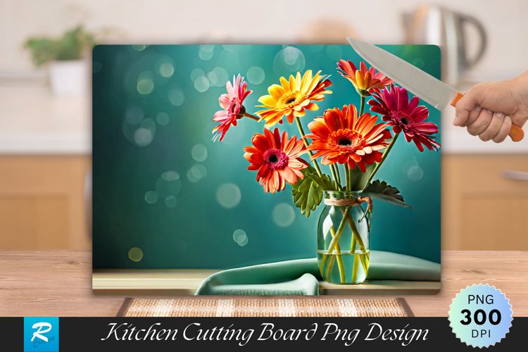 Gerberas Flowers Cutting Board Sublimation Design example image 1