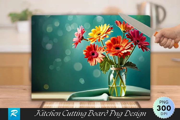 Gerberas Flowers Cutting Board Sublimation Design