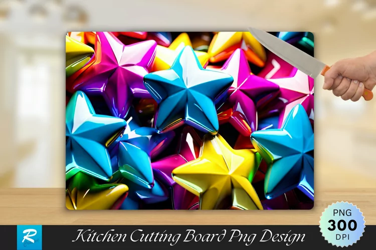 Colorful 3D Stars Cutting Board Sublimation Design