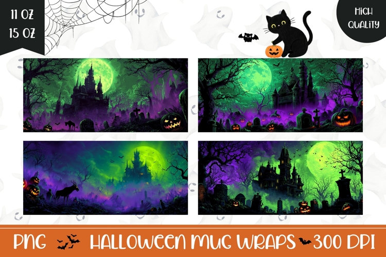 Neon Halloween Mug Designs, Spooky Mug Sublimation