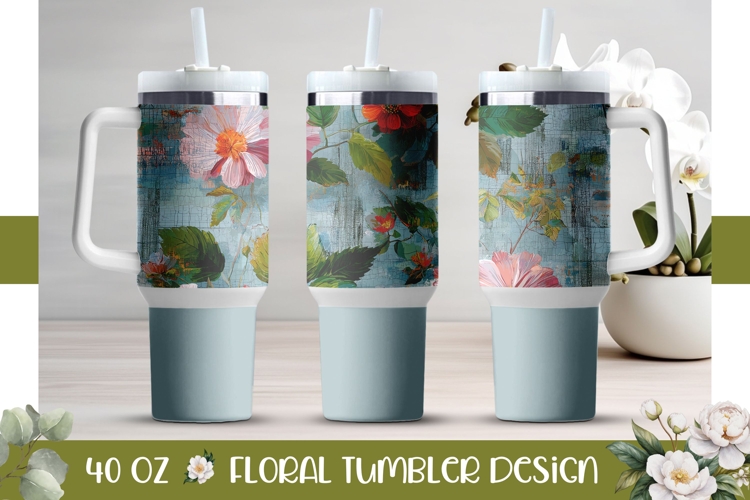 Floral Tumbler PNG, Summer 40 Oz Tumbler Template