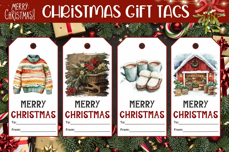 Watercolor Christmas Gift Tags, Christmas Tags