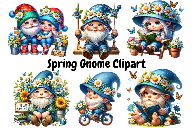 Cute Gnome Spring Clipart Sublimation PNG Design Bundle example image 1