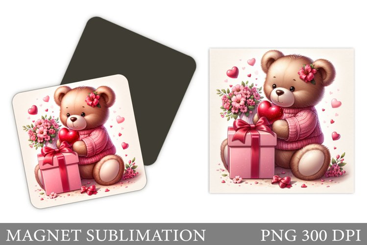 Valentines Bear Magnet. Valentine Square Magnet Design example image 1