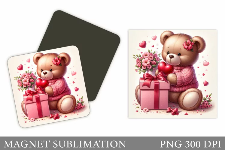 Valentines Bear Magnet. Valentine Square Magnet Design