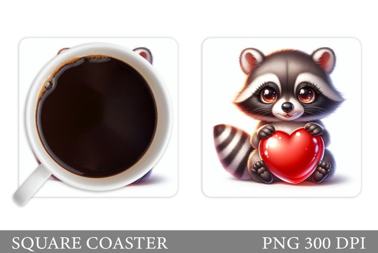 Valentines Raccoon Coaster. Cute Raccoon Coaster Design