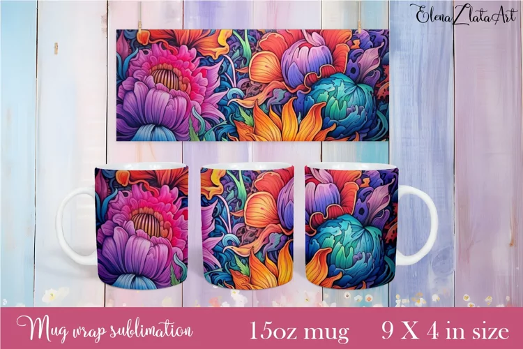 Flowers Mug Sublimation, Floral Design Mug