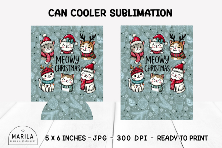 Christmas Cat Can Cooler Wrap | 12oz Sublimation #7