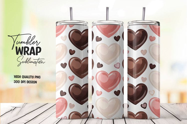 3D Heart pattern tumbler wrap sublimation png