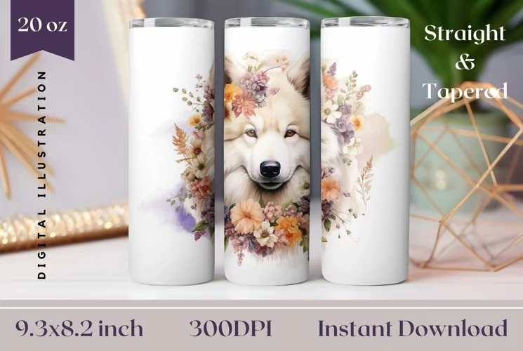 Watercolor Dog Tumbler Wrap, Samoyed Dog Tumbler Wrap Design