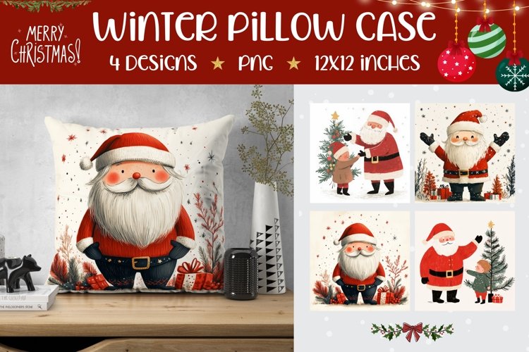 Cartoon Santa Claus Pillowcase, Christmas Tree Pillow Design example image 1
