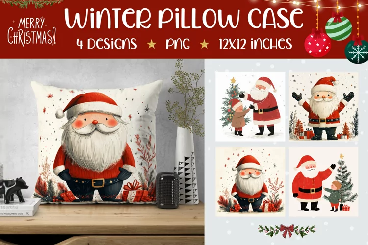 Cartoon Santa Claus Pillowcase, Christmas Tree Pillow Design