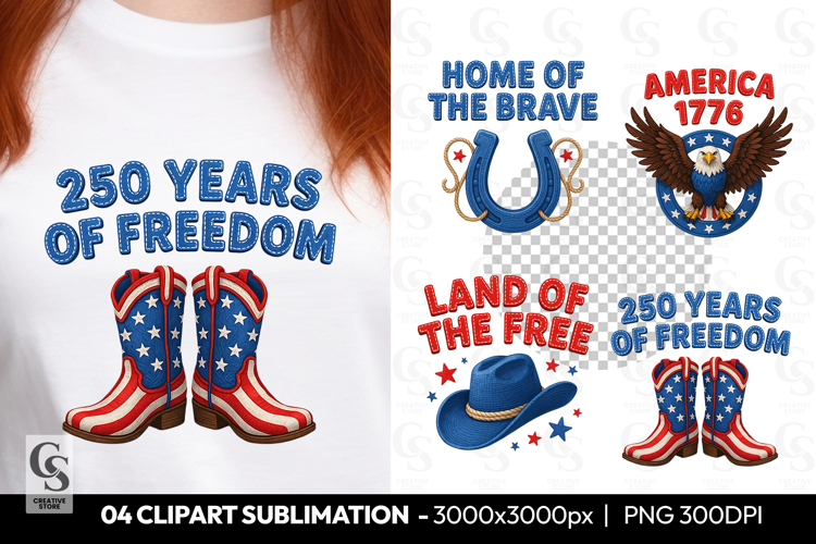 Patriotic Cowboy Boots Clipart Sublimation PNG