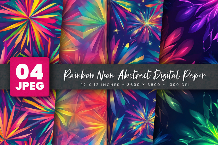 Rainbow Neon Abstract Digital Paper