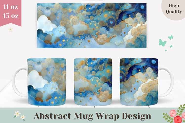 Abstract Mug Wrap, Blue Mug Design, Glitter Mug Sublimation