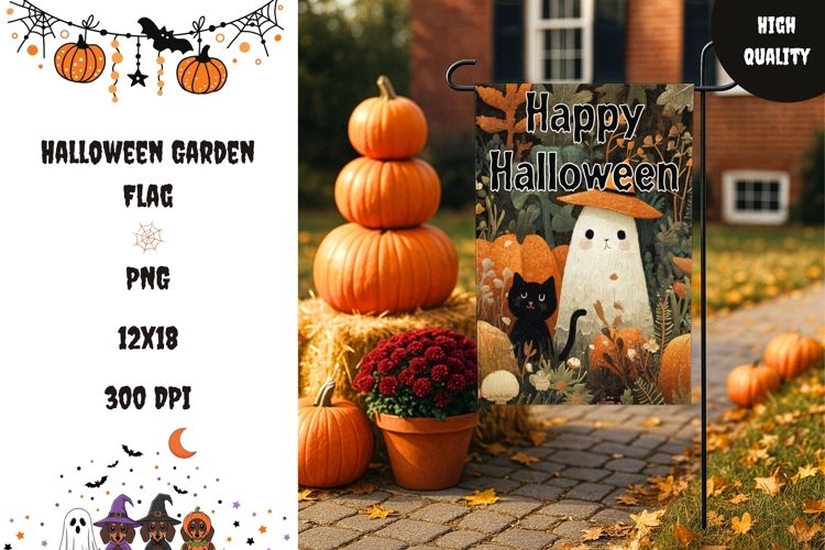 Cartoon Pumpkins Garden Flag, Halloween Welcome Flag Design