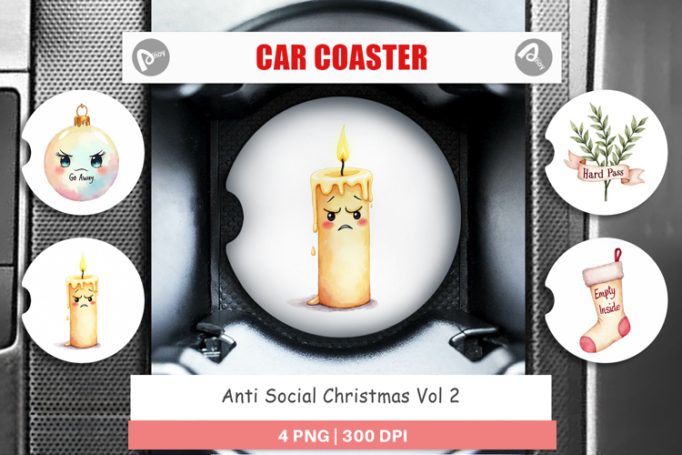 Car Coaster Watercolor Anti Social Christmas