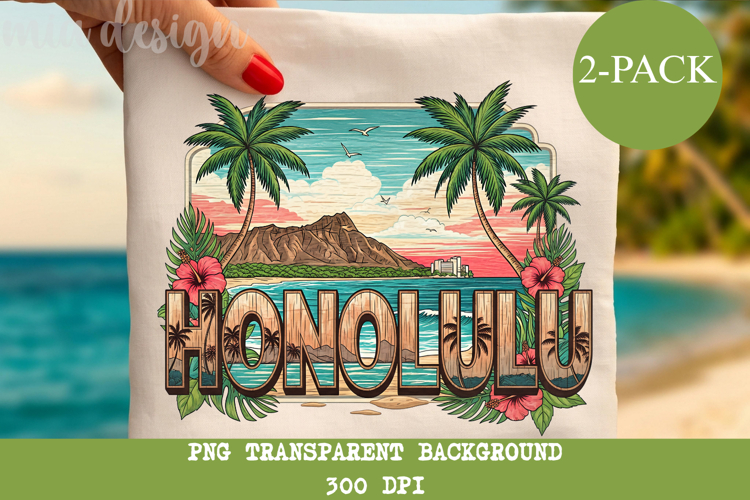 Honolulu Hawaii PNG, Vintage Surf Beach Palm Sublimation