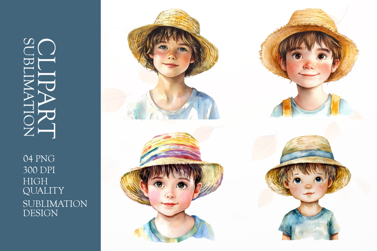 Watercolor cute boy clipart sublimation png