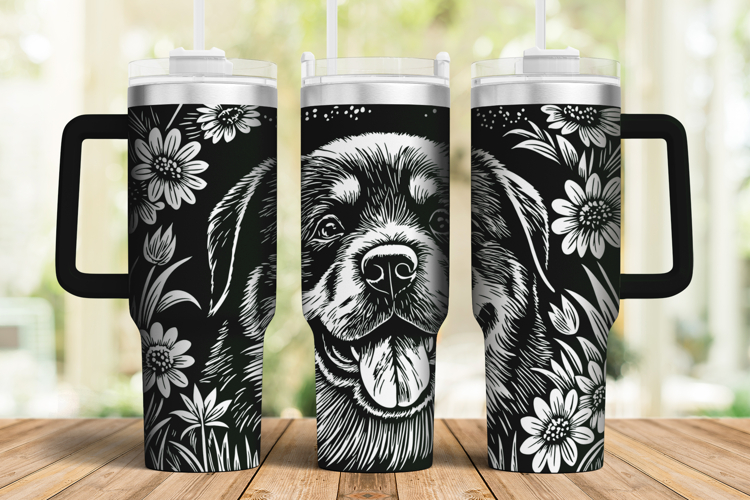 40oz Tumbler laser svg|Rottweiler Dog Among Flowers