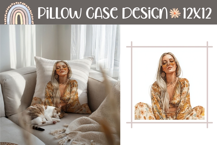 Cartoon Girl Pillow Design, Summer Pillow Template