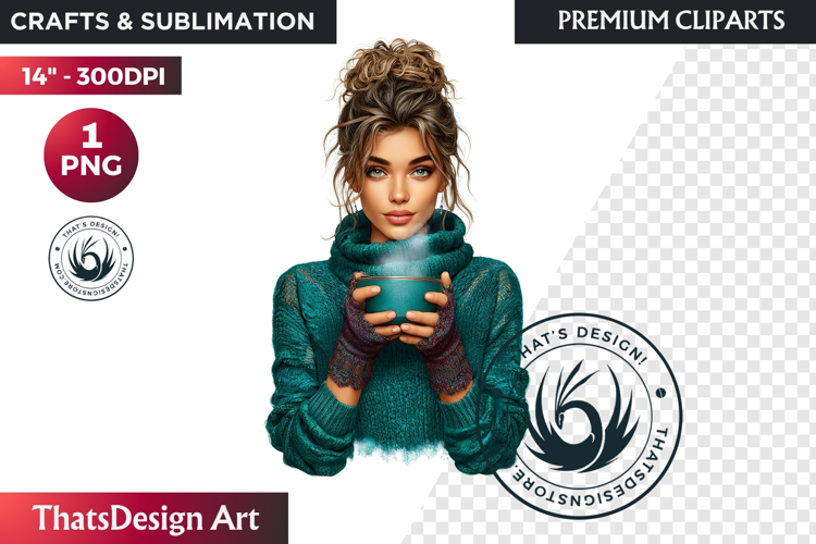 Cosy Winter Aurora Girl Clipart, Fashion Girl PNG